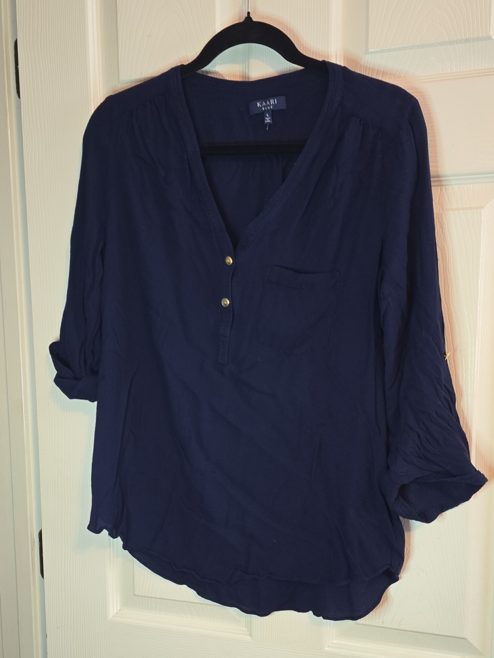 Kaari Blue Deep Navy V-Neck Button-Front Tunic